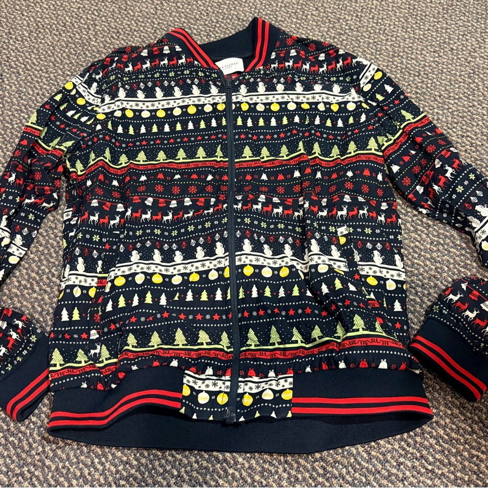 Denim & Flower Festive Multicolor Zip-Up Sweater